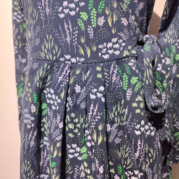 NWT Passion Lilie Sz L Navy Blue Micro Floral True Wrap Dress Organic Cotton - Picture 5 of 9